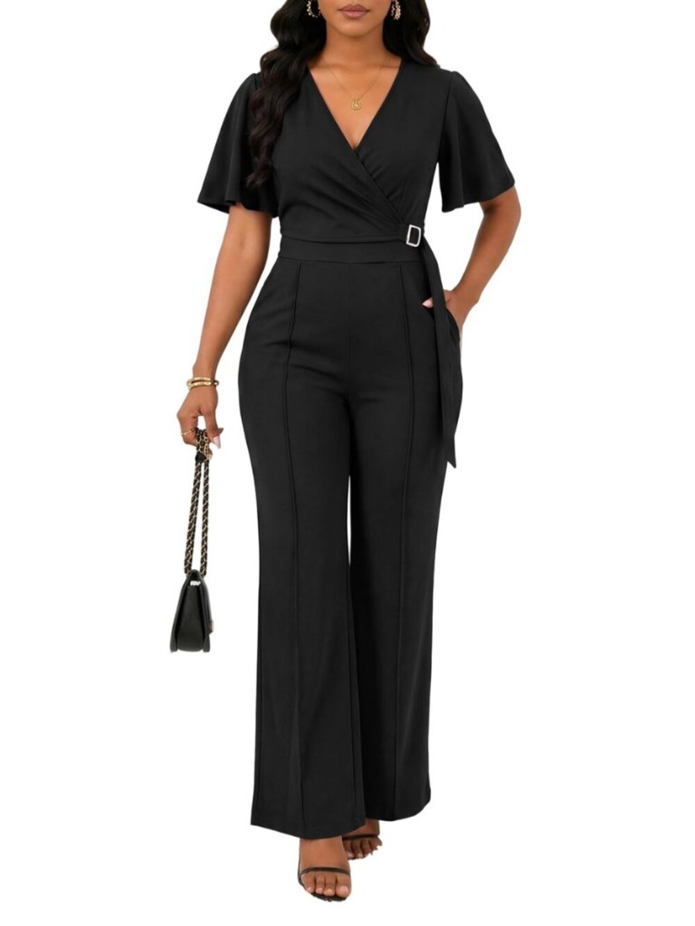 Jumpsuits for Women Dressy Wide Leg One Piece Rompers with Pockets